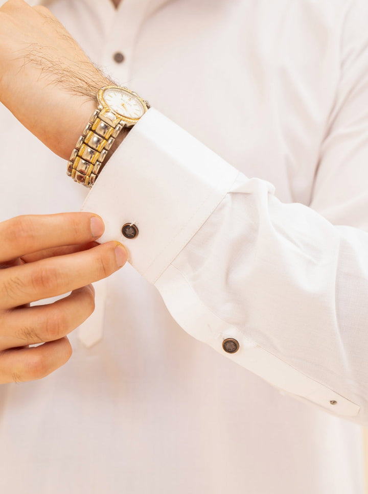 Muraqsh Ready To Wear Solids Cotton Men Off White French Collar Kameez Shalwar MUR-OWFCK - Summer Collection