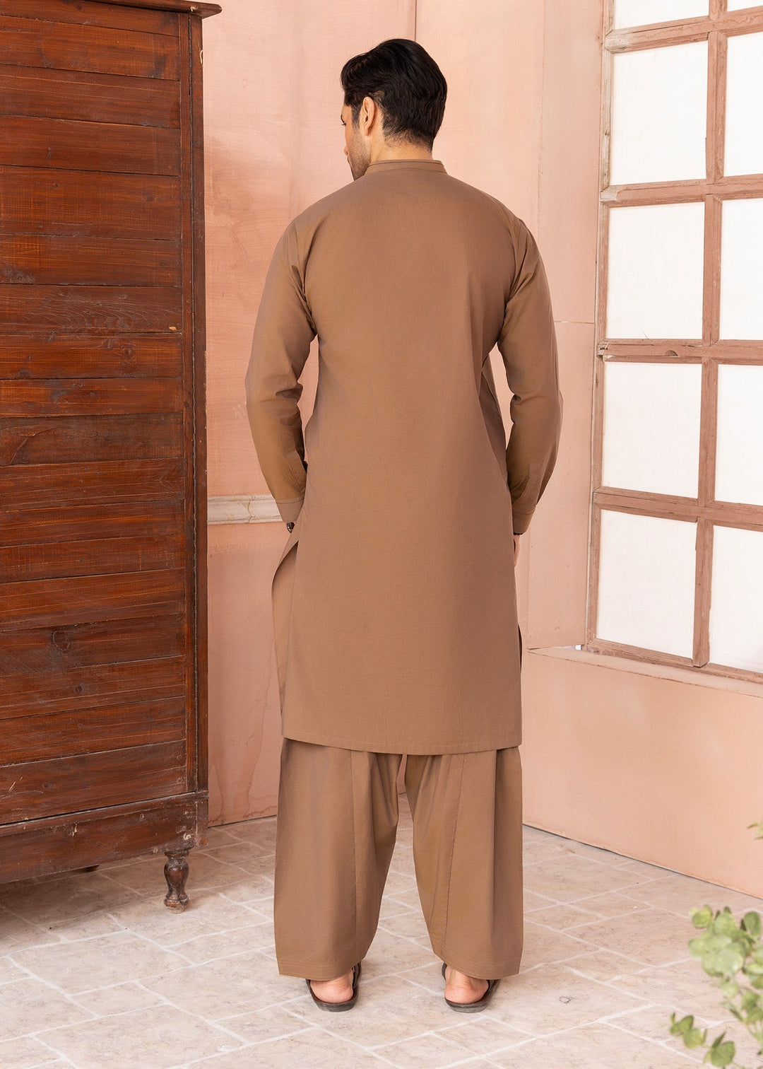 Riwayat by Buraq Mens RTW Solids Wash N Wear 2 Piece Suit Camel Brown Casual Collection