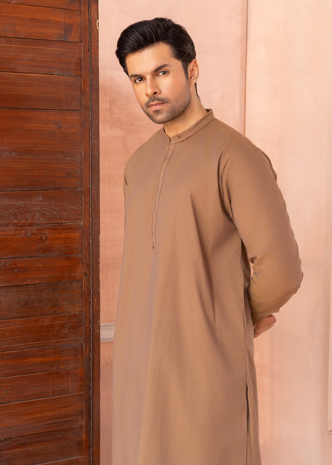 Riwayat by Buraq Mens RTW Solids Wash N Wear 2 Piece Suit Camel Brown Casual Collection