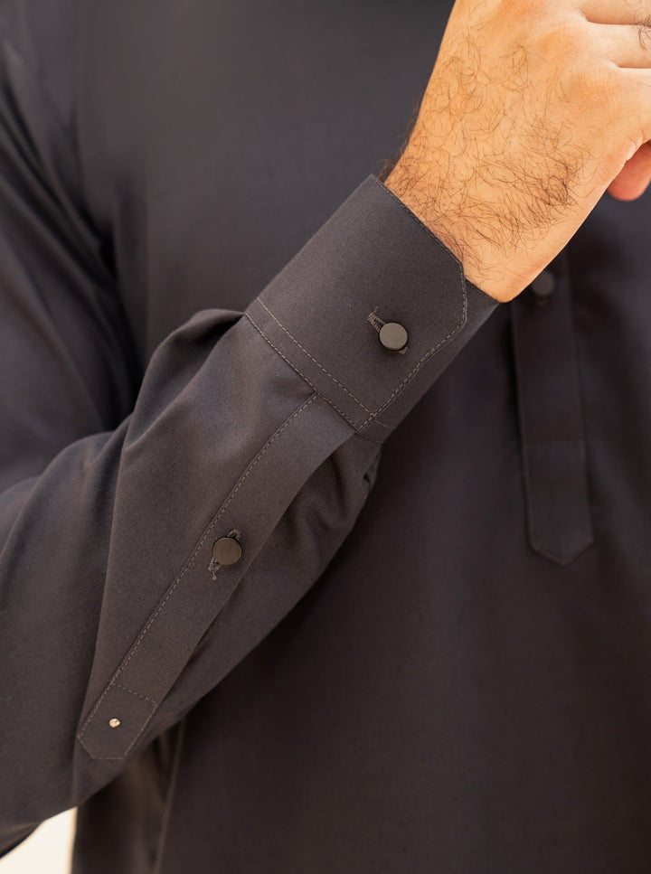 Muraqsh Ready To Wear Solids Cotton Men Charcoal Grey French Collar Kameez Shalwar MUR-CGFCK - Summer Collection