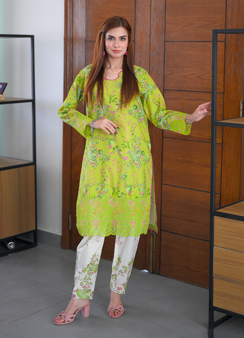 Farasha by Ishq e Rang RTW Embroidered Lawn 2 Piece Suit Olive Whisper Casual Collection