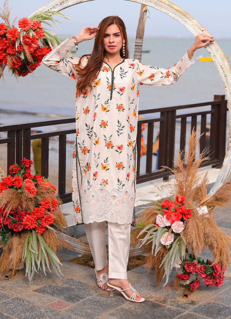 Farasha by Ishq e Rang RTW Embroidered Lawn 2 Piece Suit Vanilla Glow Casual Collection