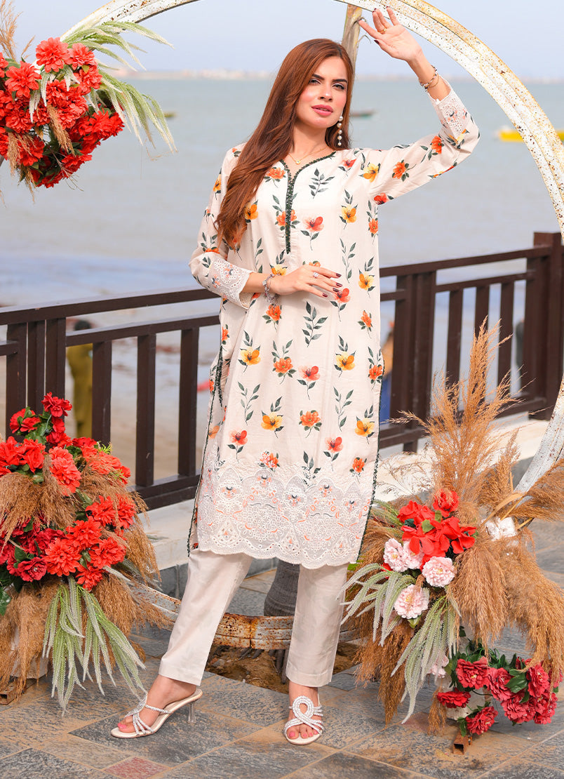 Farasha by Ishq e Rang RTW Embroidered Lawn 2 Piece Suit Vanilla Glow Casual Collection
