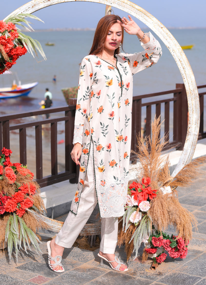 Farasha by Ishq e Rang RTW Embroidered Lawn 2 Piece Suit Vanilla Glow Casual Collection