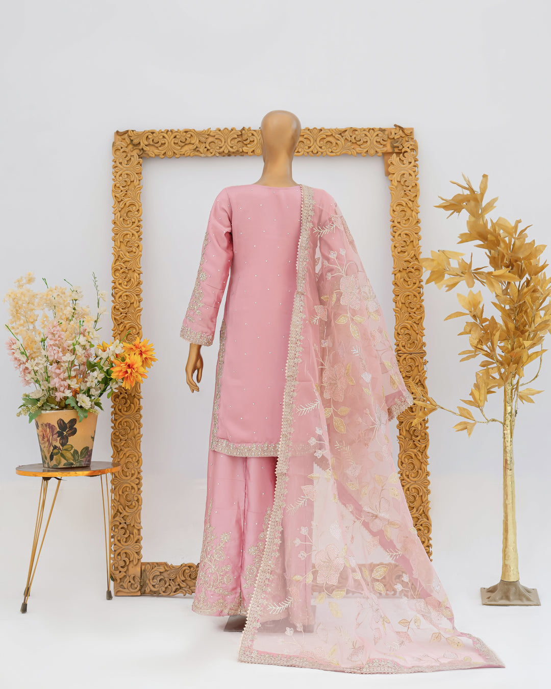 Andaaz by Saira Sultana Women RTW Embroidered Silk 3 Piece Suit Haya Tea Pink - Festive Collection