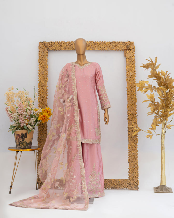 Andaaz by Saira Sultana Women RTW Embroidered Silk 3 Piece Suit Haya Tea Pink - Festive Collection