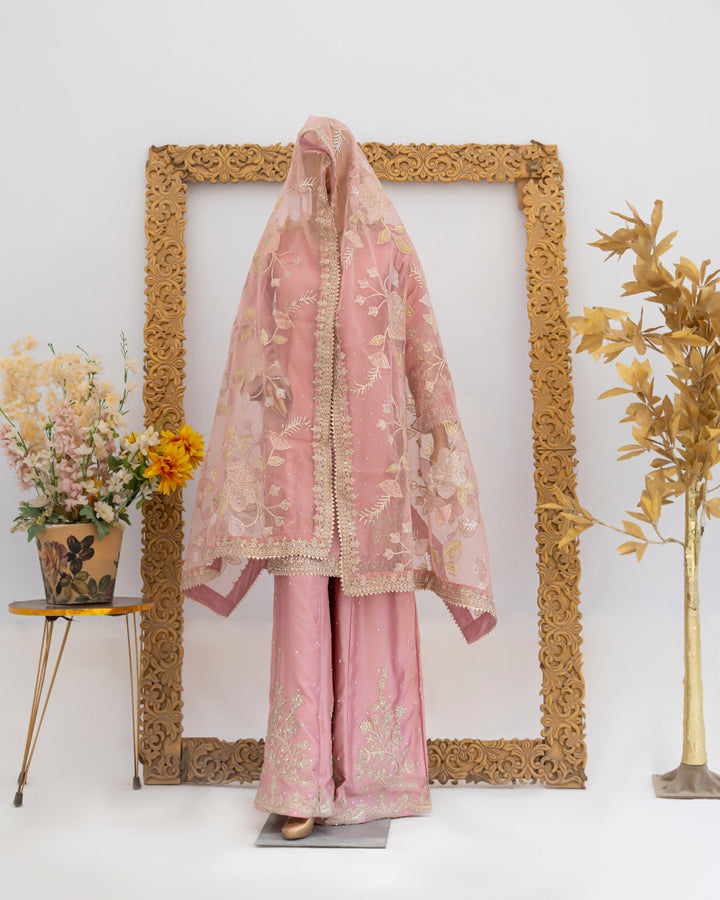 Andaaz by Saira Sultana Women RTW Embroidered Silk 3 Piece Suit Haya Tea Pink - Festive Collection