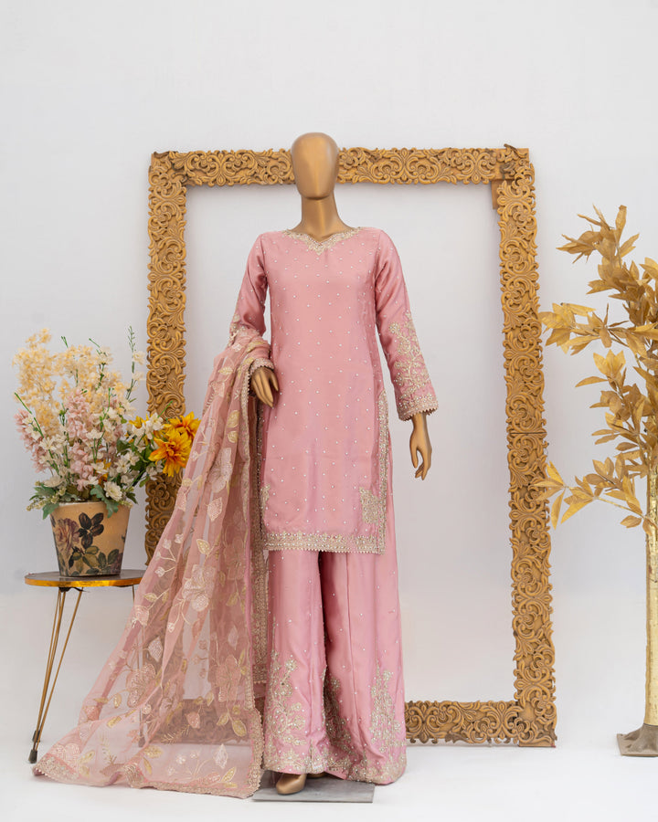 Andaaz by Saira Sultana Women RTW Embroidered Silk 3 Piece Suit Haya Tea Pink - Festive Collection