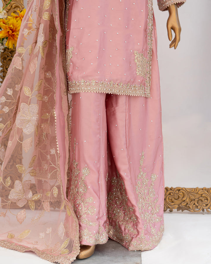 Andaaz by Saira Sultana Women RTW Embroidered Silk 3 Piece Suit Haya Tea Pink - Festive Collection