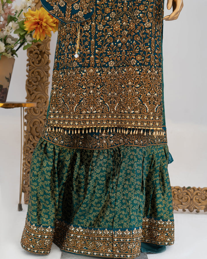 Andaaz by Saira Sultana Women RTW Embroidered Chiffon 4 Piece Suit Zunairah Teal - Wedding Collection