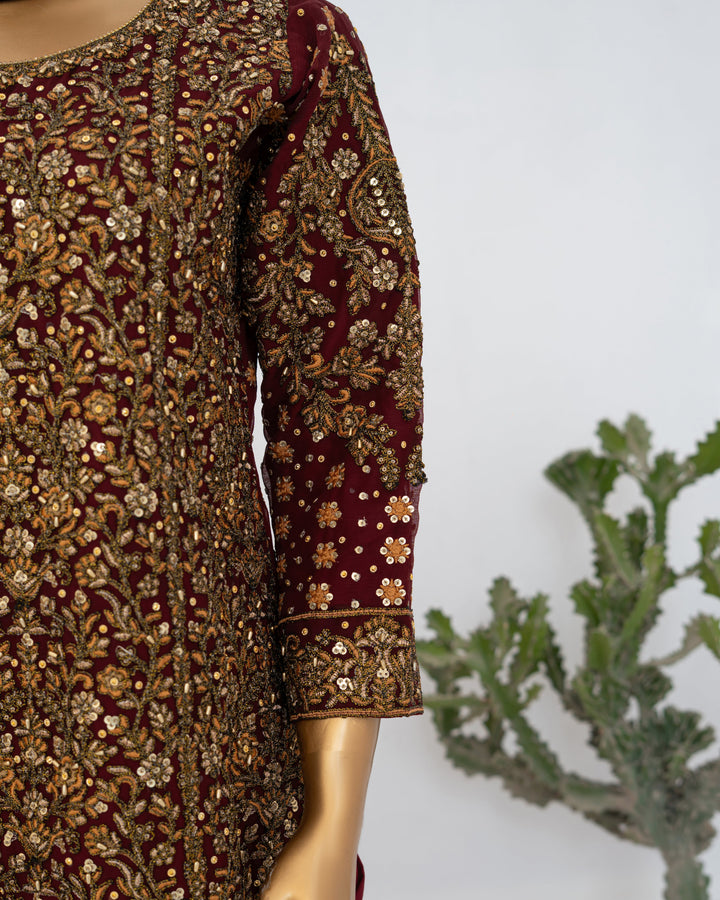Andaaz by Saira Sultana Women RTW Embroidered Chiffon 4 Piece Suit Zunairah Maroon - Wedding Collection
