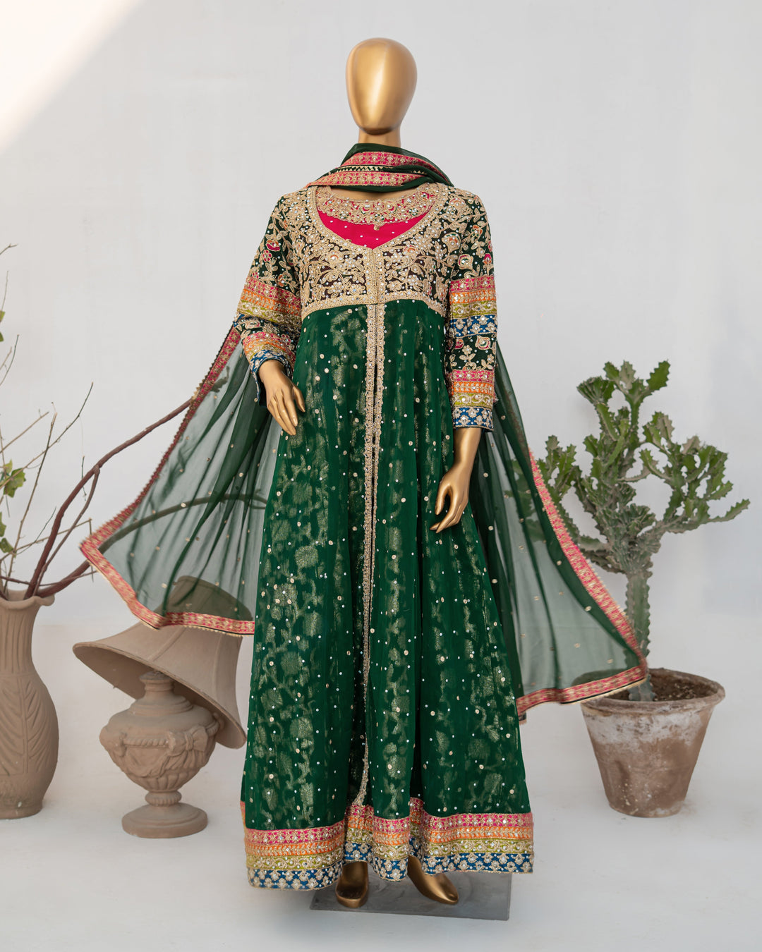 Andaaz by Saira Sultana Women RTW Embroidered Chiffon 2 Piece Suit Sumaira Bottle Green - Wedding Collection