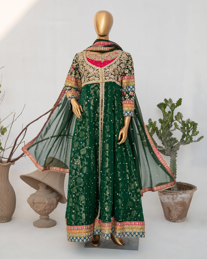 Andaaz by Saira Sultana Women RTW Embroidered Chiffon 2 Piece Suit Sumaira Bottle Green - Wedding Collection