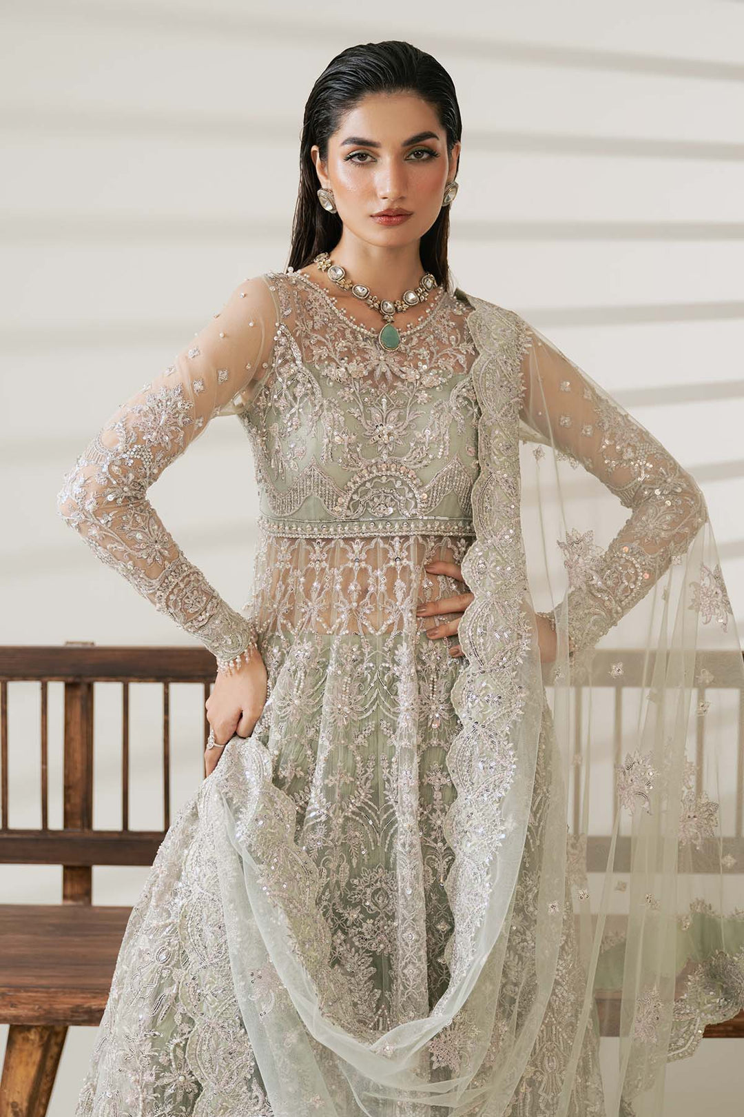 Etoile Filante by Enzo RTW Hand work Bareeze Net 3 Piece Suit AMARI Wedding Collection