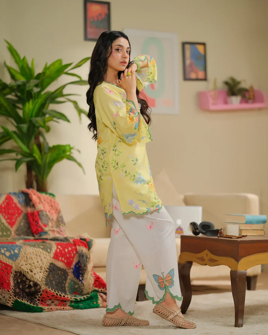 The Switch Edit by Dhaga RTW Printed Cambric 2 Piece Suit Creme Brulee Casual Collection
