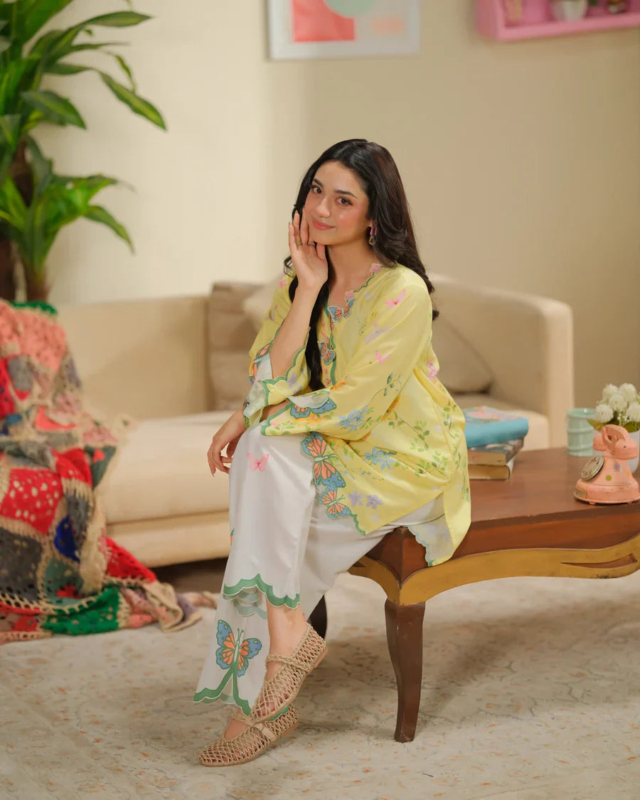The Switch Edit by Dhaga RTW Printed Cambric 2 Piece Suit Creme Brulee Casual Collection