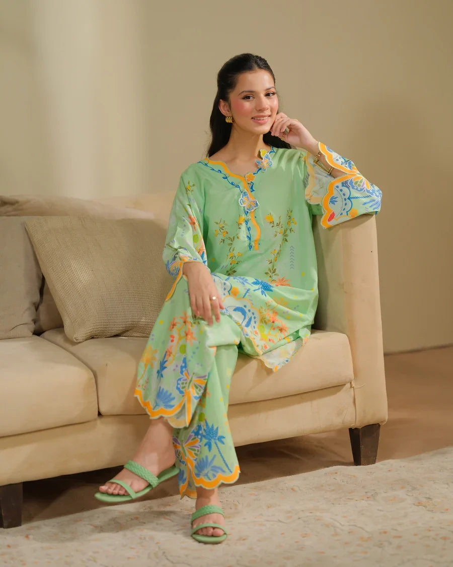 The Switch Edit by Dhaga RTW Printed Cambric 2 Piece Suit Matcha Casual Collection