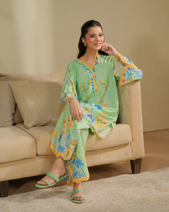 The Switch Edit by Dhaga RTW Printed Cambric 2 Piece Suit Matcha Casual Collection