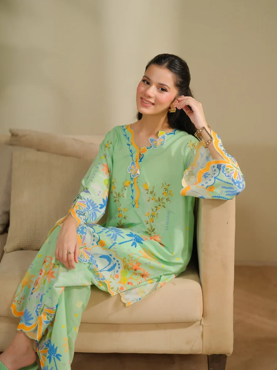 The Switch Edit by Dhaga RTW Printed Cambric 2 Piece Suit Matcha Casual Collection