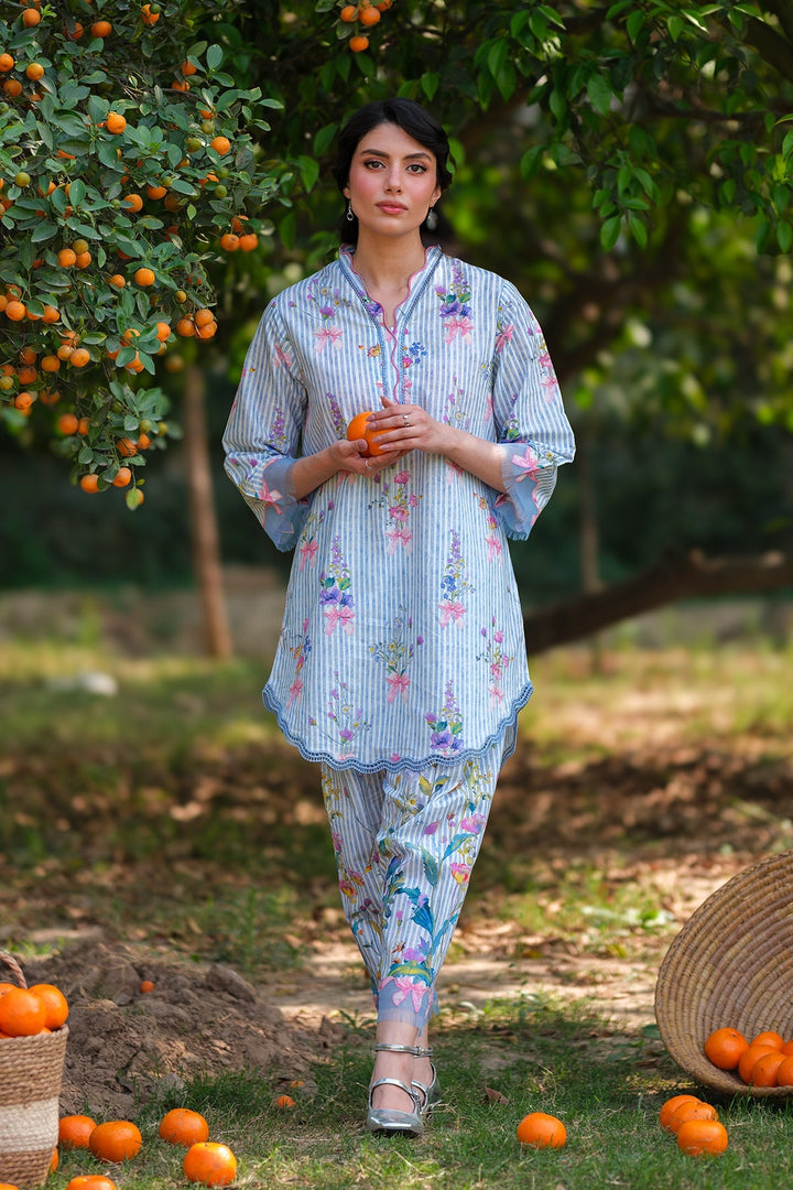 Print Muse by Sahar Women RTW Printed Cambric 2 Piece Suit Blue Petal Drift - Casual Collection