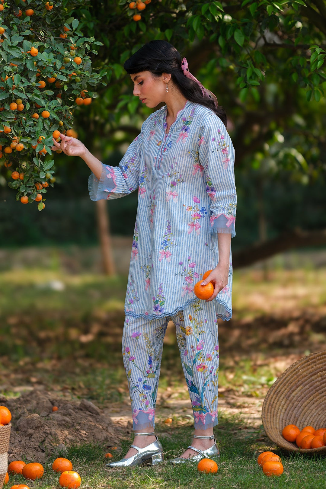 Print Muse by Sahar Women RTW Printed Cambric 2 Piece Suit Blue Petal Drift - Casual Collection