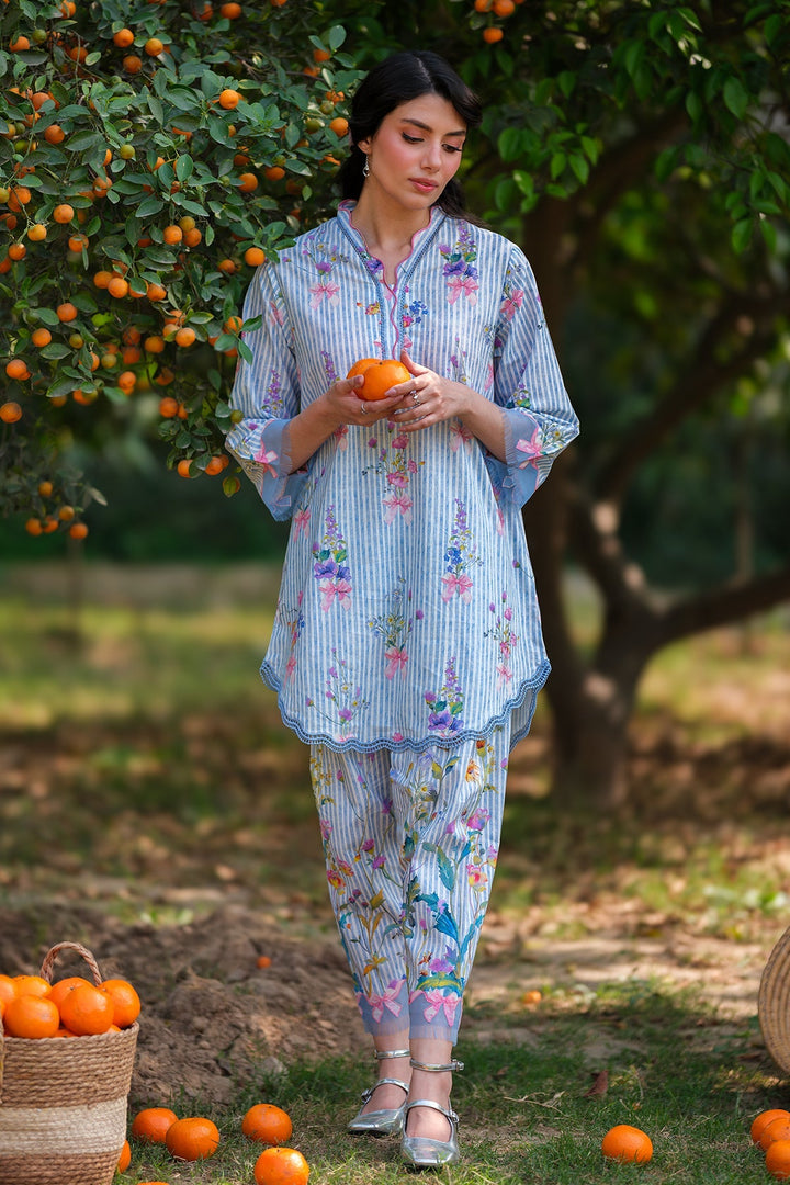 Print Muse by Sahar Women RTW Printed Cambric 2 Piece Suit Blue Petal Drift - Casual Collection
