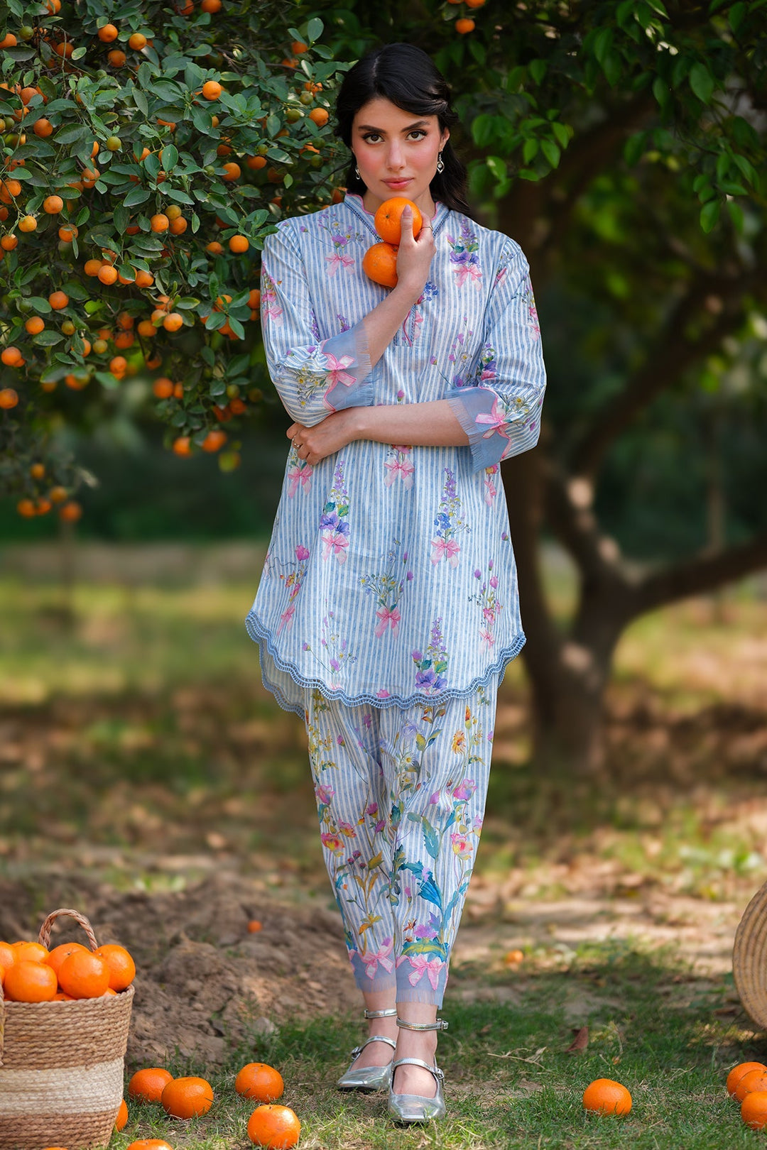Print Muse by Sahar Women RTW Printed Cambric 2 Piece Suit Blue Petal Drift - Casual Collection