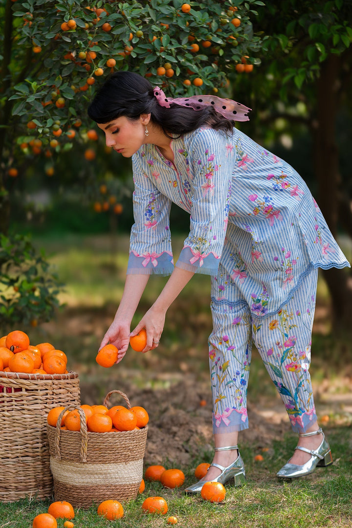 Print Muse by Sahar Women RTW Printed Cambric 2 Piece Suit Blue Petal Drift - Casual Collection