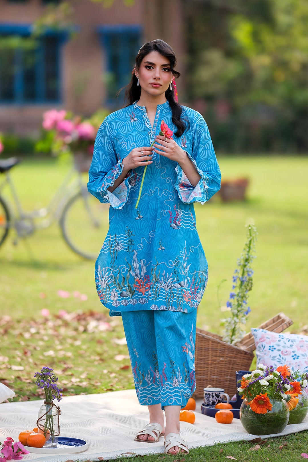 Print Muse by Sahar Women RTW Printed Cambric 2 Piece Suit Azure Spring - Casual Collection