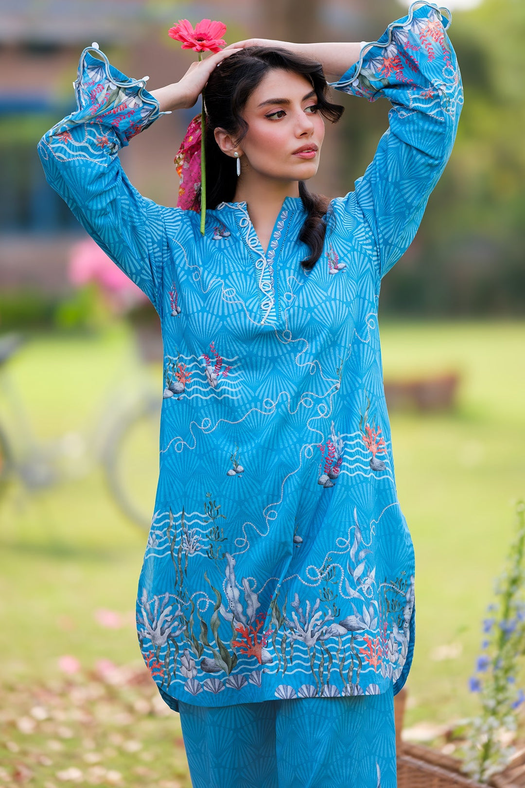 Print Muse by Sahar Women RTW Printed Cambric 2 Piece Suit Azure Spring - Casual Collection