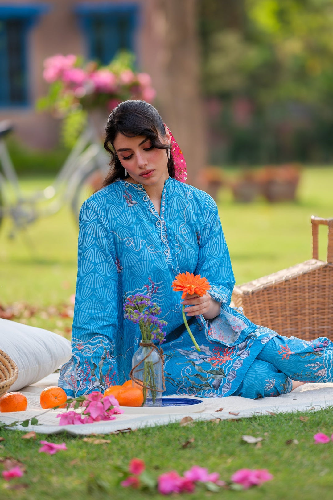Print Muse by Sahar Women RTW Printed Cambric 2 Piece Suit Azure Spring - Casual Collection