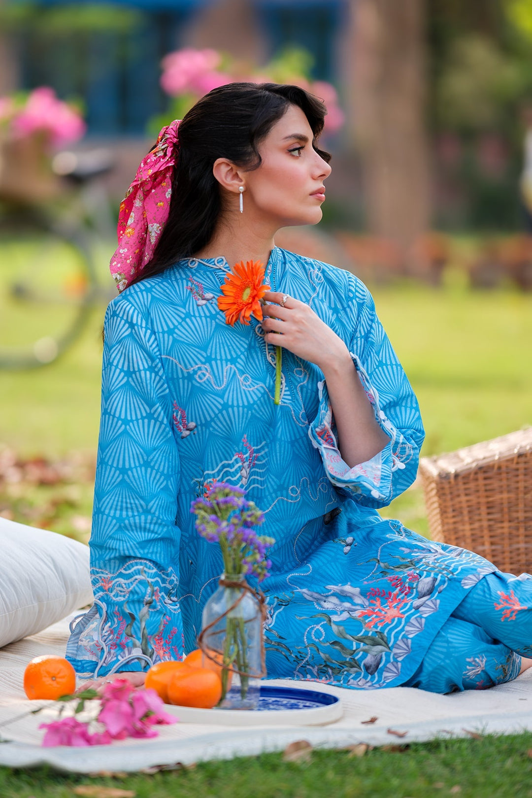 Print Muse by Sahar Women RTW Printed Cambric 2 Piece Suit Azure Spring - Casual Collection