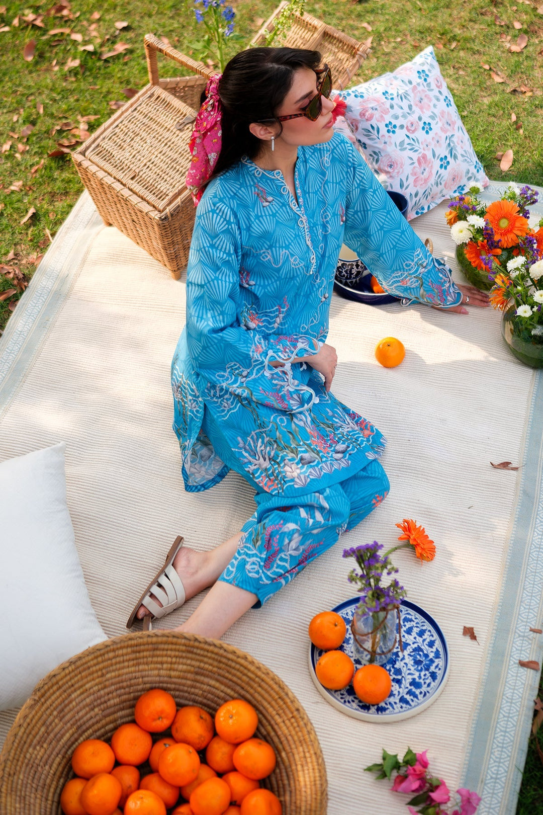 Print Muse by Sahar Women RTW Printed Cambric 2 Piece Suit Azure Spring - Casual Collection