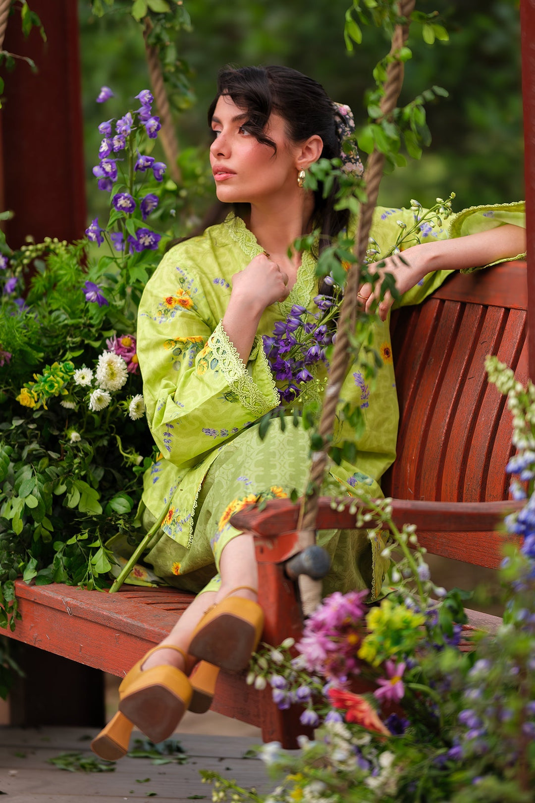 Print Muse by Sahar Women RTW Printed Cambric 2 Piece Suit Lime Blossom - Casual Collection