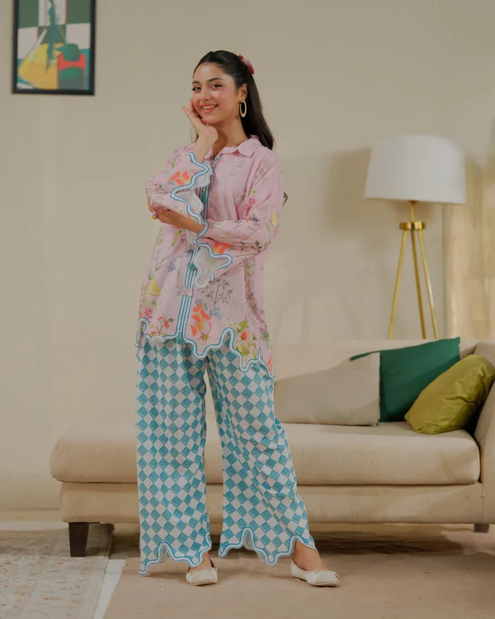 The Switch Edit by Dhaga RTW Printed Cambric 2 Piece Suit Latte Love Casual Collection