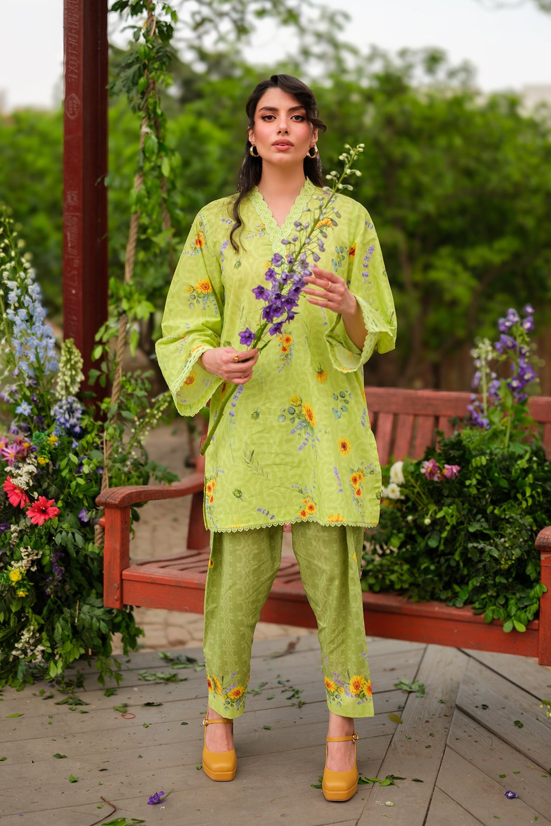 Print Muse by Sahar Women RTW Printed Cambric 2 Piece Suit Lime Blossom - Casual Collection