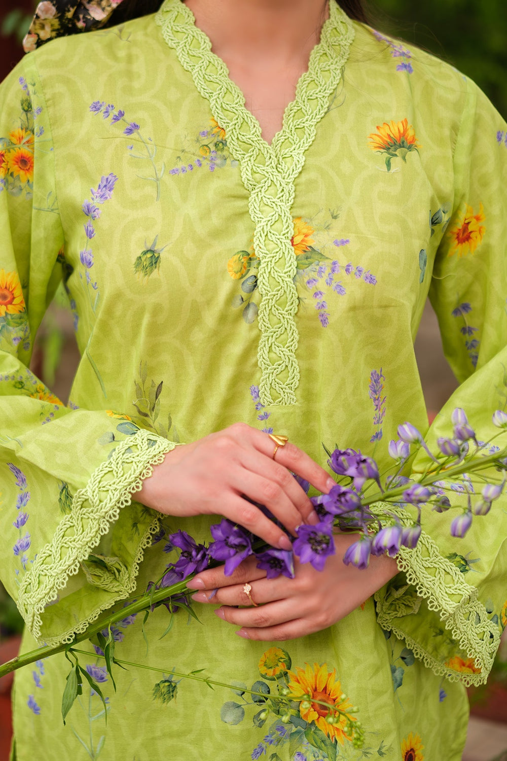 Print Muse by Sahar Women RTW Printed Cambric 2 Piece Suit Lime Blossom - Casual Collection