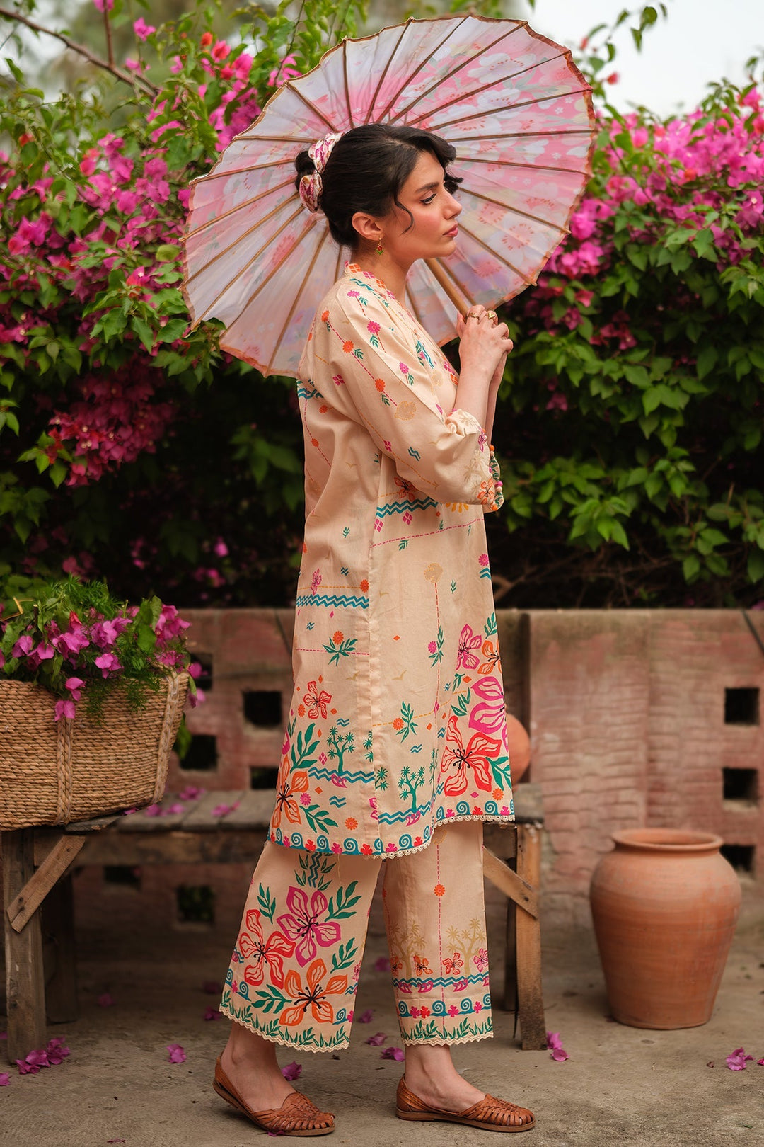Print Muse by Sahar Women RTW Printed Cambric 2 Piece Suit Peach Garden - Casual Collection