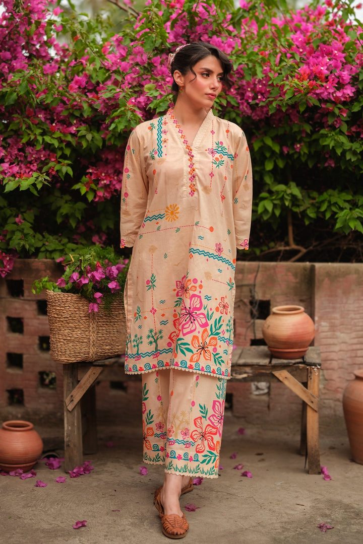 Print Muse by Sahar Women RTW Printed Cambric 2 Piece Suit Peach Garden - Casual Collection