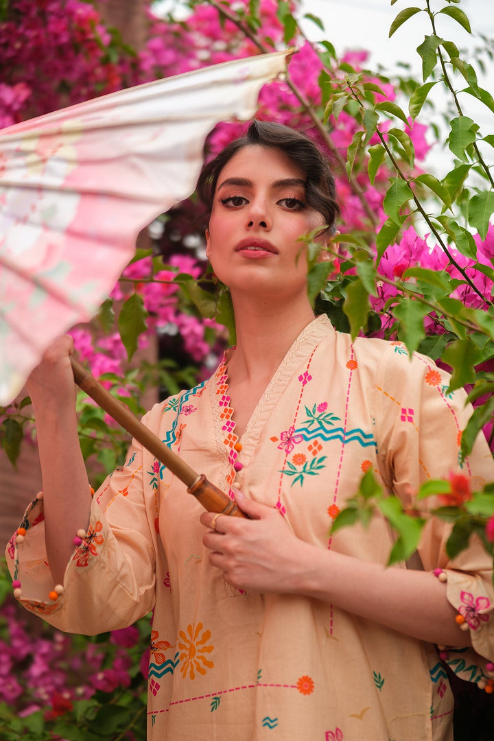 Print Muse by Sahar Women RTW Printed Cambric 2 Piece Suit Peach Garden - Casual Collection