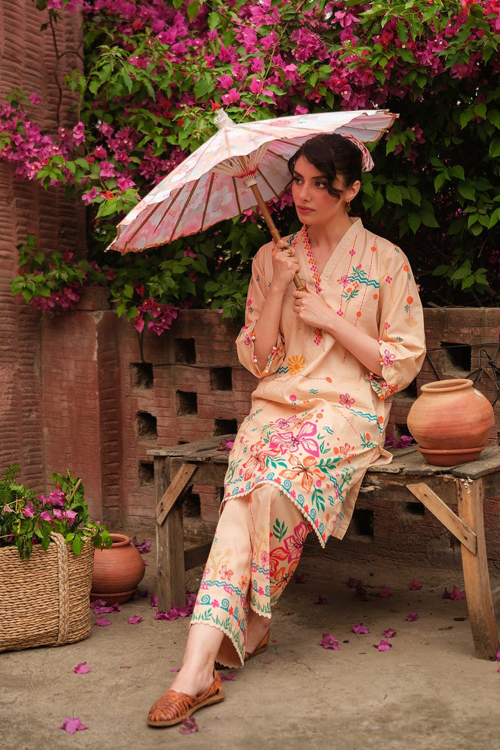 Print Muse by Sahar Women RTW Printed Cambric 2 Piece Suit Peach Garden - Casual Collection