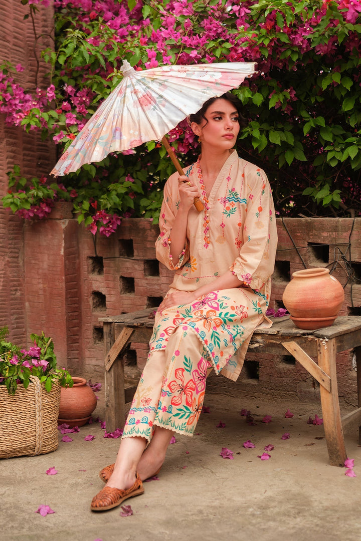 Print Muse by Sahar Women RTW Printed Cambric 2 Piece Suit Peach Garden - Casual Collection