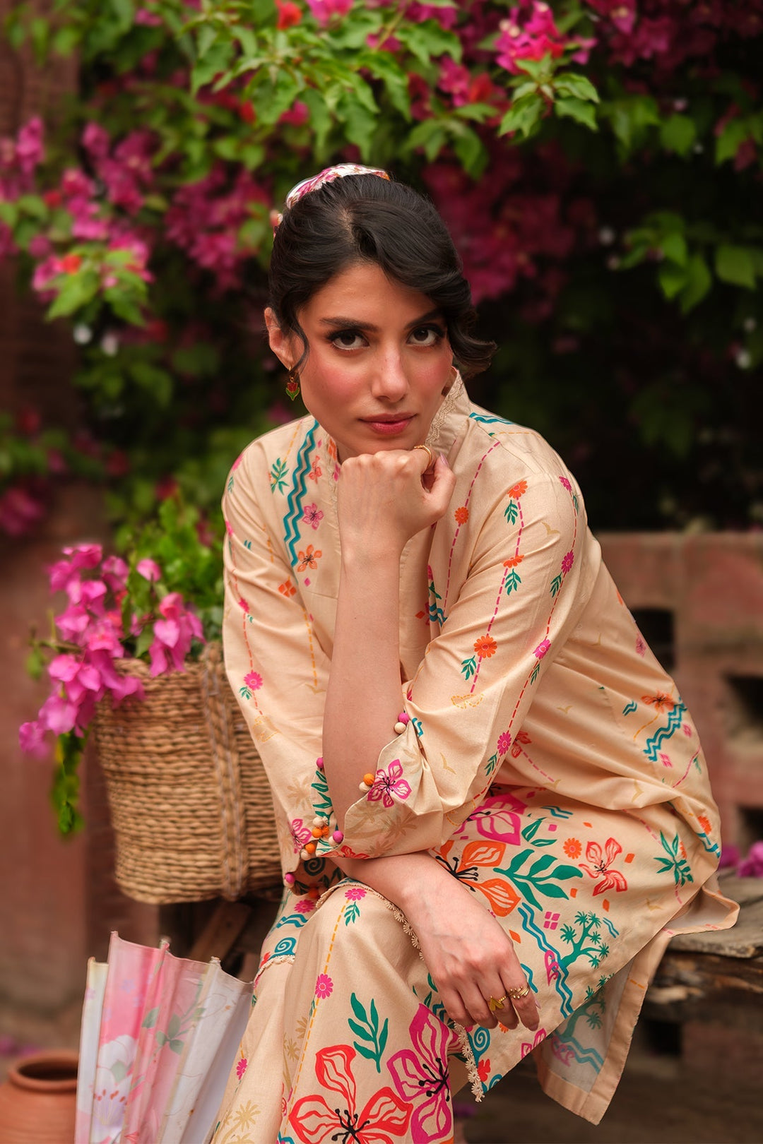 Print Muse by Sahar Women RTW Printed Cambric 2 Piece Suit Peach Garden - Casual Collection