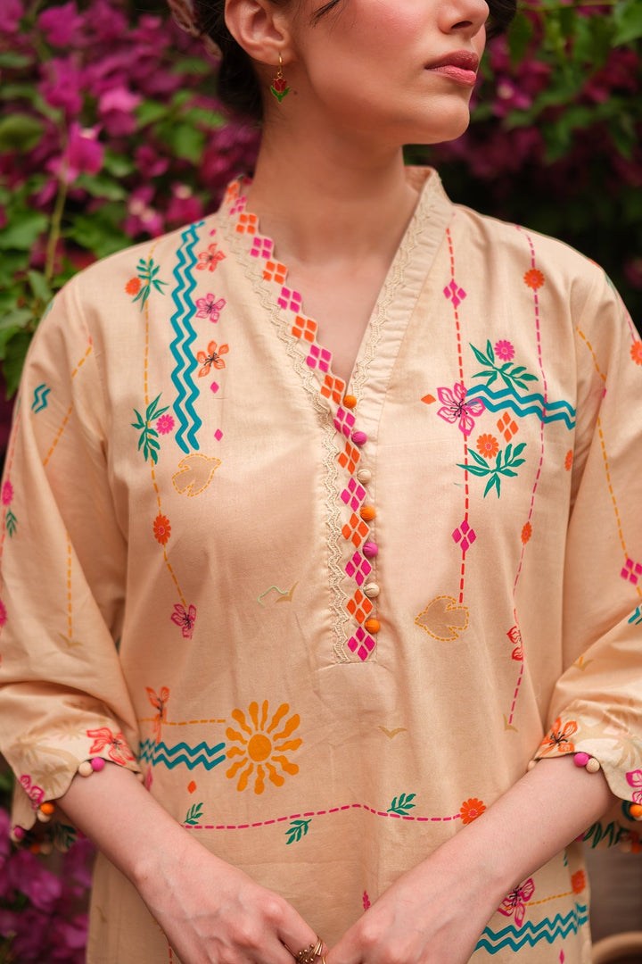 Print Muse by Sahar Women RTW Printed Cambric 2 Piece Suit Peach Garden - Casual Collection