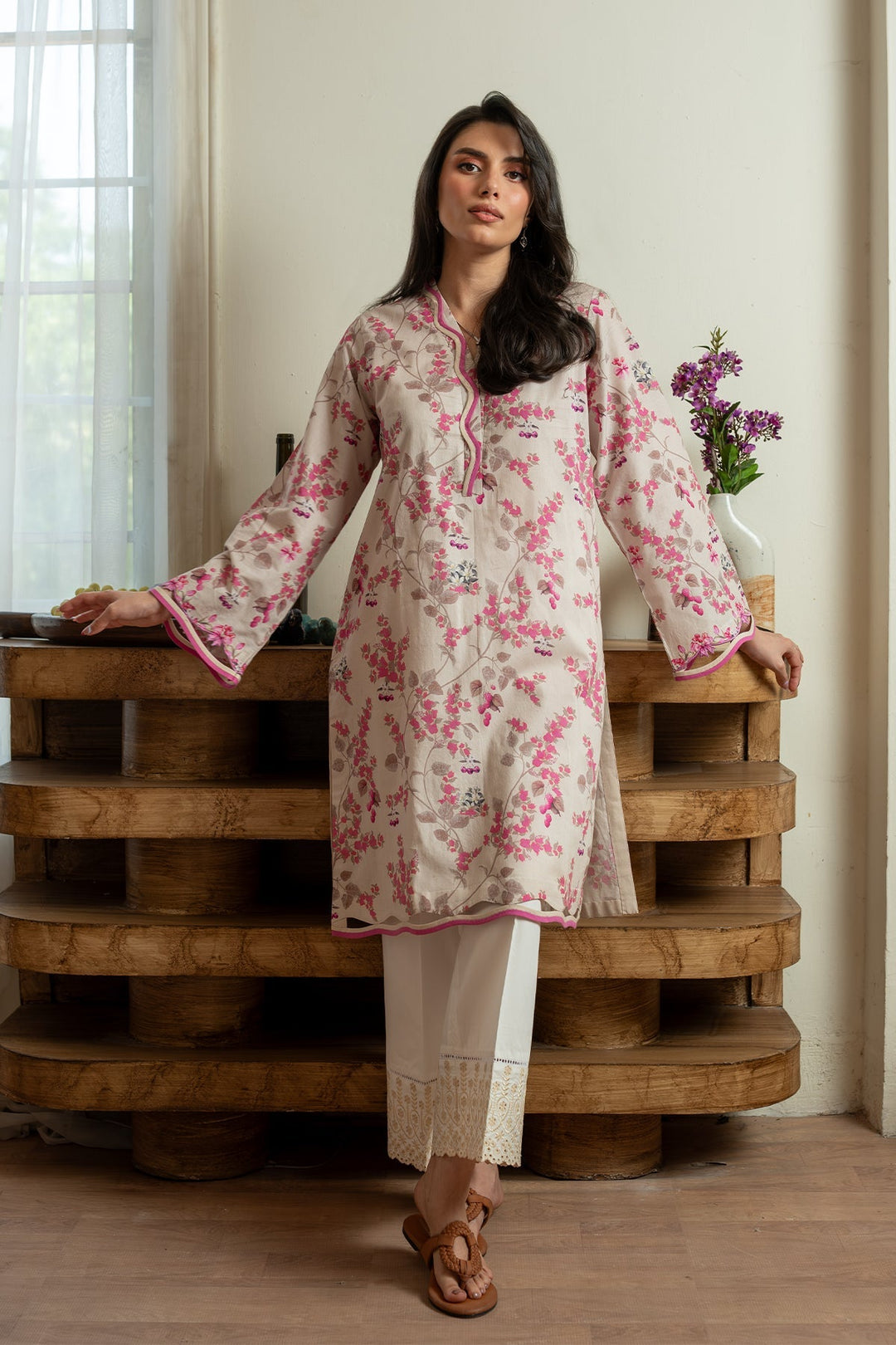 Rhea by Sahar Unstitched Lawn 1 Piece Suit Blush Meadow - Casual Collection