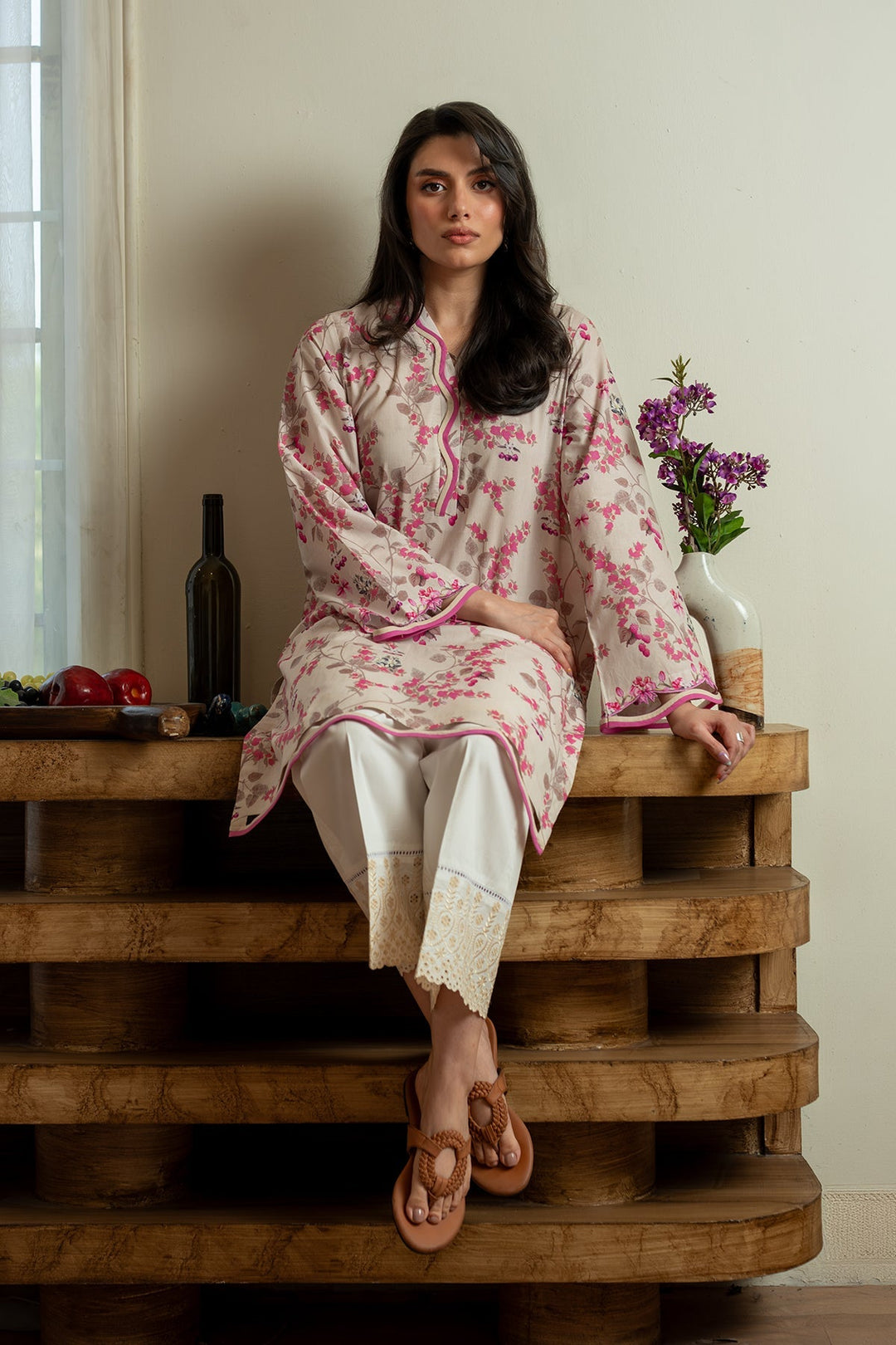 Rhea by Sahar Unstitched Lawn 1 Piece Suit Blush Meadow - Casual Collection
