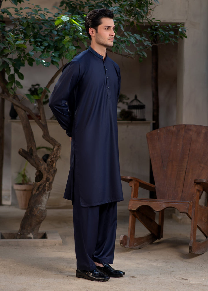Rumi by Buraq Mens RTW Embroidered Boski 2 Piece Suit Navy Blue Casual Collection