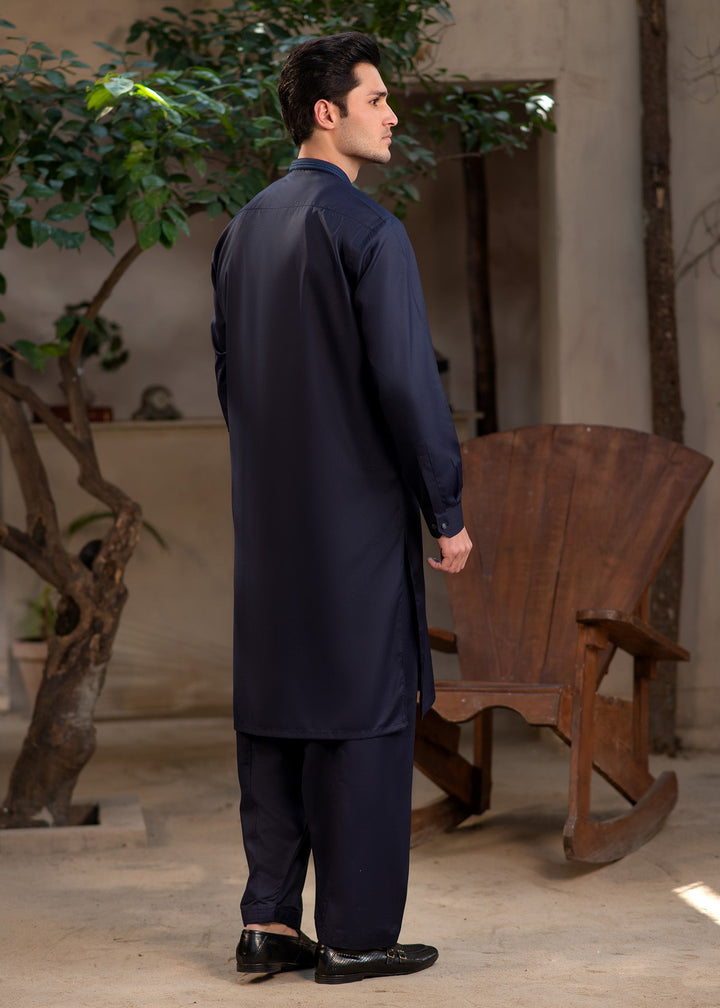 Rumi by Buraq Mens RTW Embroidered Boski 2 Piece Suit Navy Blue Casual Collection