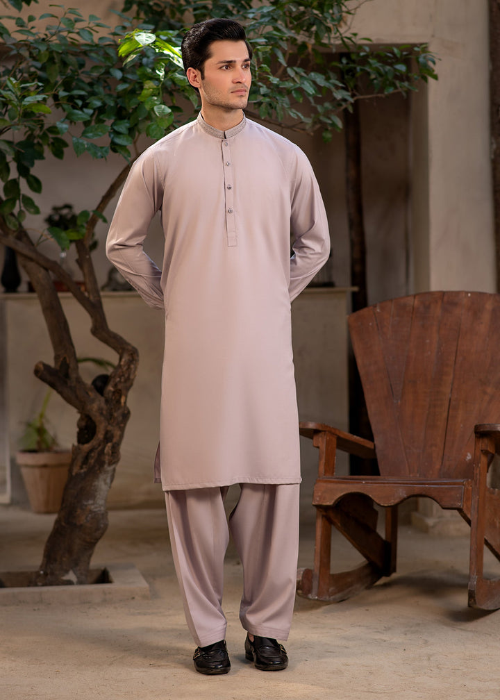 Rumi by Buraq Mens RTW Embroidered Boski 2 Piece Suit Pinkish Brown Casual Collection