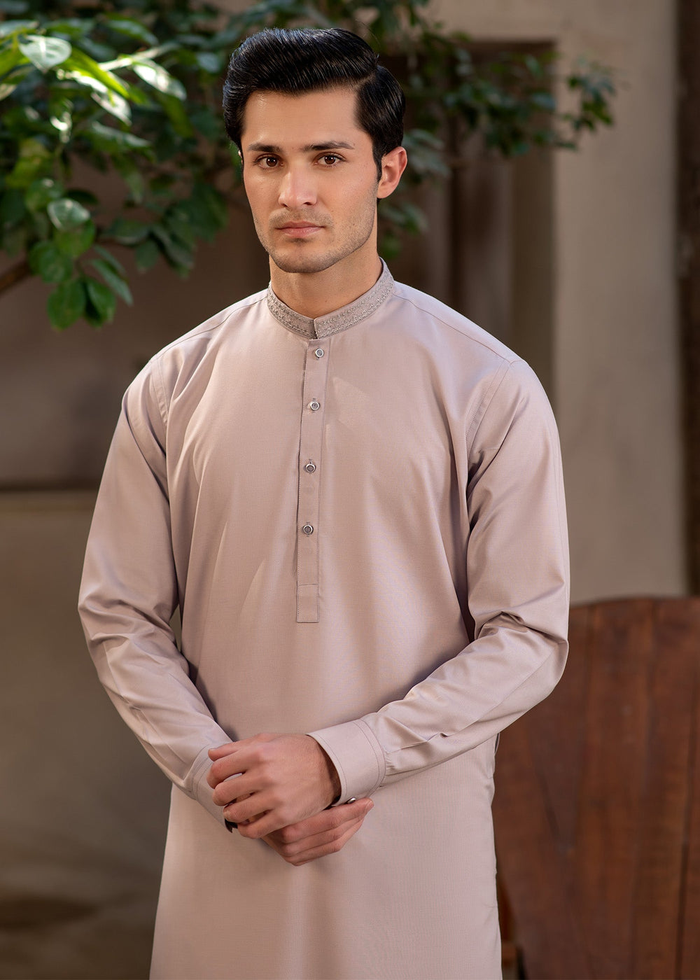 Rumi by Buraq Mens RTW Embroidered Boski 2 Piece Suit Pinkish Brown Casual Collection